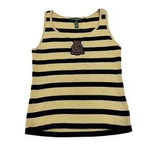 Lauren Ralph Lauren Tank Top Womens Size XL Gold & Black Striped Crested Logo